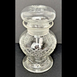 Footed Jar Brilliant Cut Glass Bulb Round Lid Apothecary Style Hollywood Glam